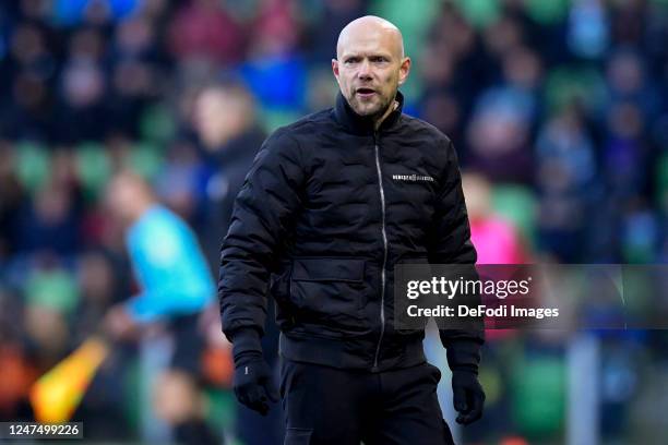 Head coach Dennis van der Ree of FC Groningen looks on during the Dutch Eredivisie match between FC Groningen and SBV Excelsior at Euroborg on...