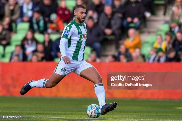 Radinio Balker of FC Groningen controls the ball during the Dutch Eredivisie match between FC Groningen and SBV Excelsior at Euroborg on February 25,...