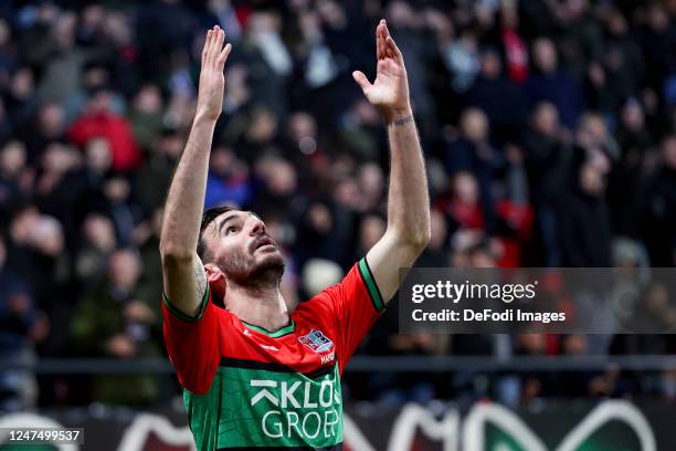 Ivan Marquez of NEC Nijmegen scores the 1-0 and celebrates after scoring his teams goal during the Dutch Eredivisie match between NEC Nijmegen and FC...