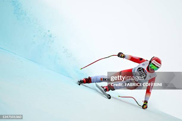 Switzerland's Juliana Suter competes during the Women's downhill event of the FIS Alpine Skiing World Cup in Crans-Montana, Switzerland, on February...