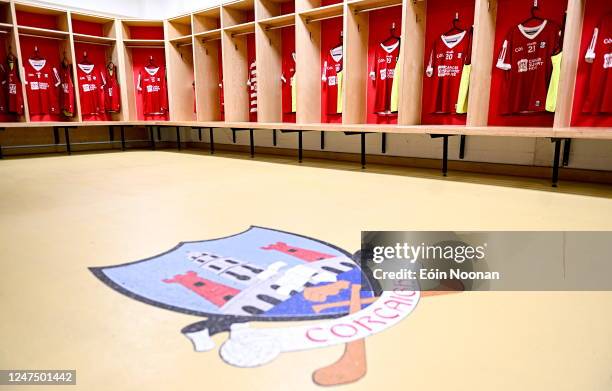 Cork , Ireland - 26 February 2023; A general view of Cork jerseys hanging in the dressing room before during the Allianz Football League Division 2...