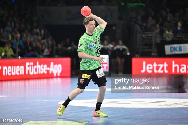 Nils Lichtlein of the Fuechse Berlin passes during the Liqui Moly Handball Bundesliga match between Fuechse Berlin against MT Melsungen on February...