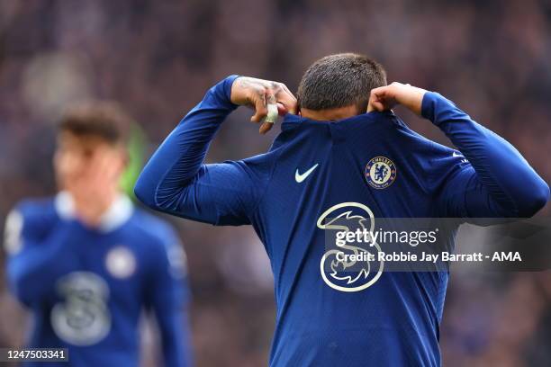 Enzo Fernandez of Chelsea dejected at full time of the Premier League match between Tottenham Hotspur and Chelsea FC at Tottenham Hotspur Stadium on...