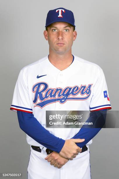 Danny Duffy of the Texas Rangers poses for a photo during the Texas Rangers Photo Day at Surprise Stadium on Tuesday, February 21, 2023 in Surprise,...