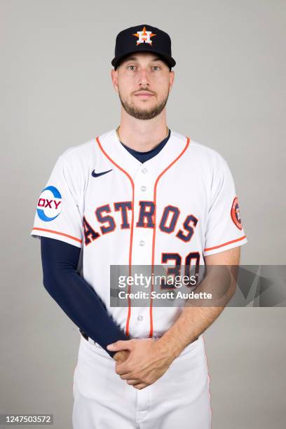 Kyle Tucker of the Houston Astros poses for a photo during the Houston Astros Photo Day at The Ballpark of the Palm Beaches on Thursday, February 23,...