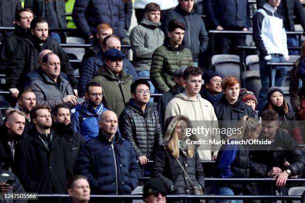 February 2023 London - Premier League football - Tottenham Hotspur v Chelsea FC - Chelsea fans watch in silence -.