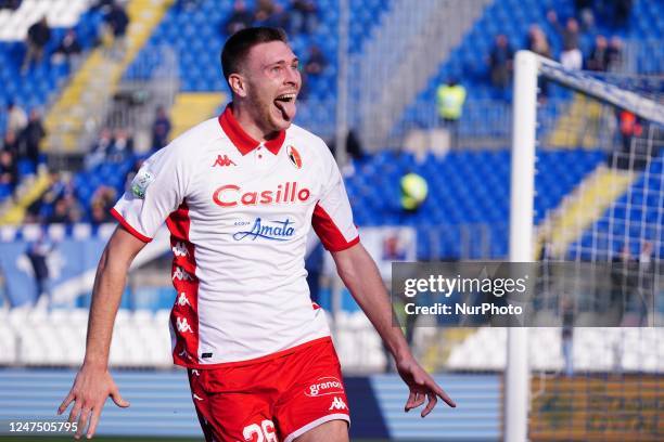 Aurelien Scheidler celebrates his goal during the Italian soccer Serie B match Brescia Calcio vs SSC Bari on February 25, 2023 at the Mario Rigamonti...