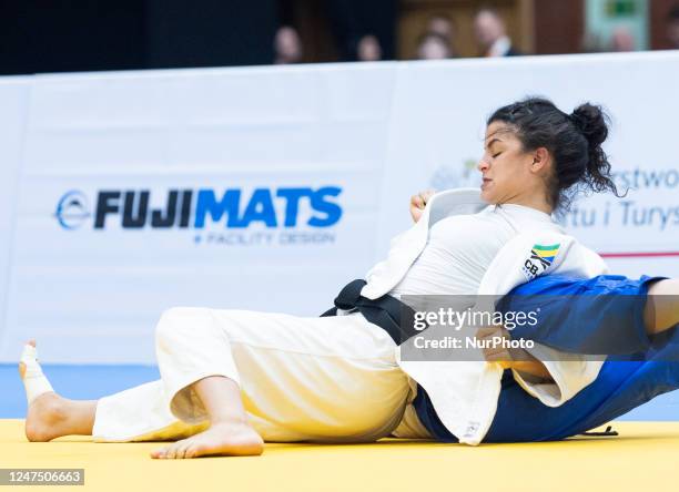 Bianca Reis - white, Seija Ballhaus - blue during judo Warsaw European Open 2023 in Warsaw, Poland on February 25, 2023.