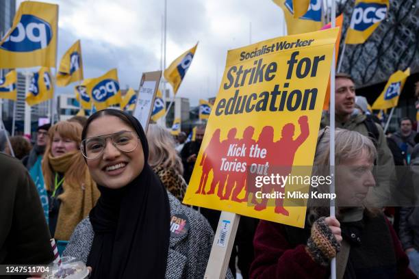 National Education Union strike action rally in Centenary Square on 1st February 2023 in Birmingham, United Kingdom. Teachers from the NEU across the...