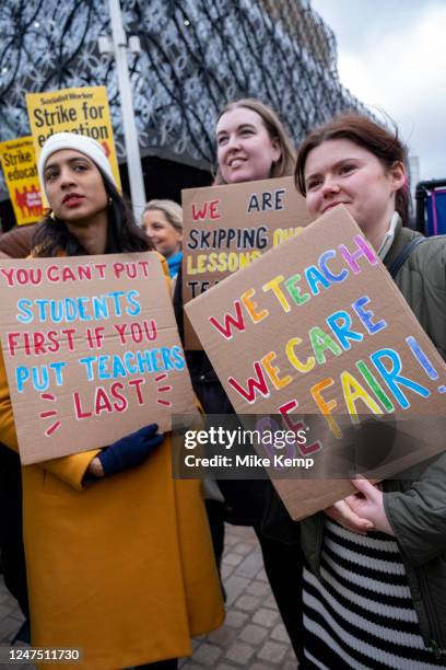 National Education Union strike action rally in Centenary Square on 1st February 2023 in Birmingham, United Kingdom. Teachers from the NEU across the...