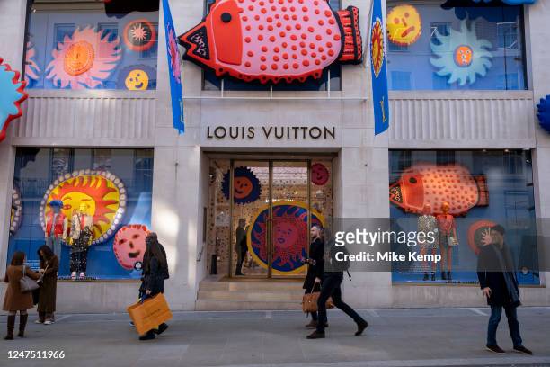 Yayoi Kusama collection with fashion house Louis Vuitton on Bond Street on 6th Febuary 2023 in London, United Kingdom. In her second collaboration...