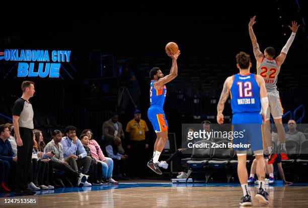 Chasson Randle of the Oklahoma City Blue shoots the ball during a game against the College Park Skyhawks on February 26, 2023 at the Paycom Center in...