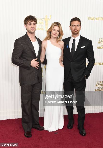 Leo Woodall, Meghann Fahy and Theo James at the 29th Annual Screen Actors Guild Awards held at the Fairmont Century Plaza on February 26, 2023 in Los...