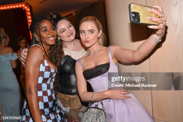 Ayo Edebiri, Megan Stalter and Kathryn Newton at the 29th Annual Screen Actors Guild Awards held at the Fairmont Century Plaza on February 26, 2023...