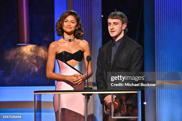 Zendaya and Paul Mescal speak onstage at the 29th Annual Screen Actors Guild Awards held at the Fairmont Century Plaza on February 26, 2023 in Los...