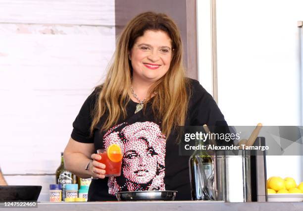 Alex Guarnaschelli is seen during her demonstration at the South Beach Wine and Food Festival Grand Tasting on February 26, 2023 in Miami Beach,...