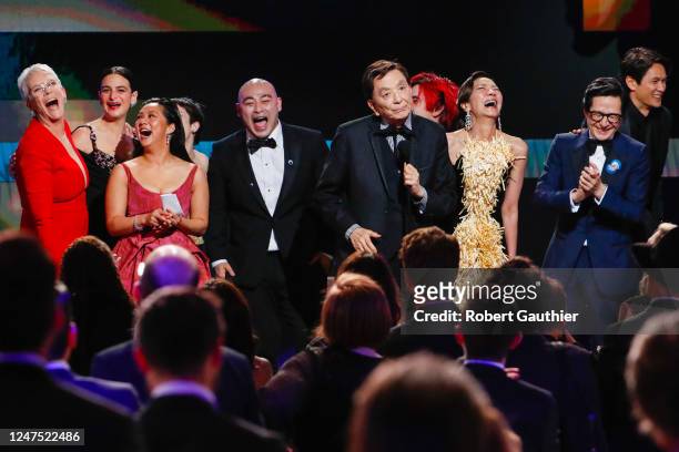 26th, 29th ANNUAL SCREEN ACTORS GUILD AWARDS - James Hong speaks as the cast of Everything Everywhere All at Once accepts the award for Cast in a...