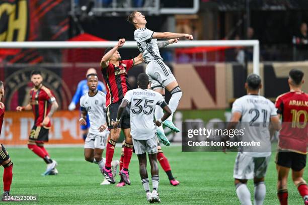 San Jose Earthquakes forward Benjamin Kikanovic elevates for a header during the MLS match between the San Jose Earthquakes and Atlanta United FC on...