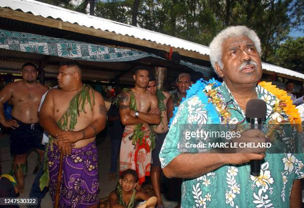 Rock Wamytan de l'Union Calédonienne , membre du gouvernement de Nelle Calédonie et ancien président du FLNKS, s'exprime, le 14 décembre 2003 à...