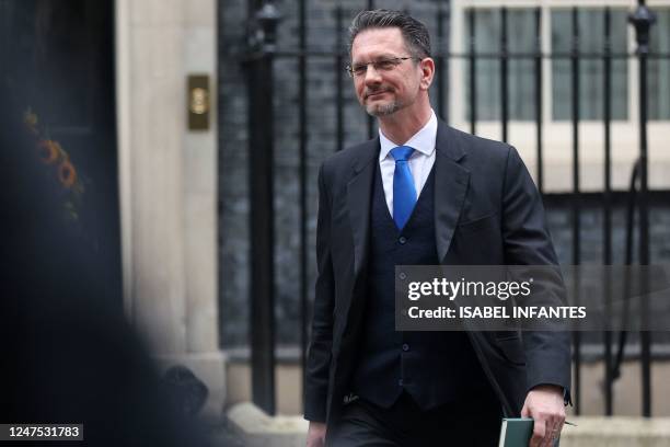 Britain's Minister of State in Britain's Northern Ireland Office Steve Baker walks in Downing Street in central London on February 27, 2023. -...