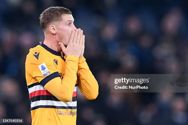 Michael Cuisance of UC Sampdoria looks dejected during the Serie A match between SS Lazio and UC Sampdoria at Stadio Olimpico on February 27, 2023 in...