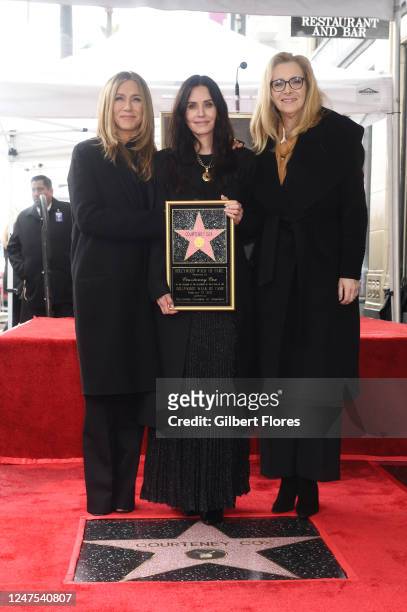 Jennifer Aniston, Courteney Cox, and Lisa Kudrow at the star ceremony where Courteney Cox is honored with a star on the Hollywood Walk of Fame on...