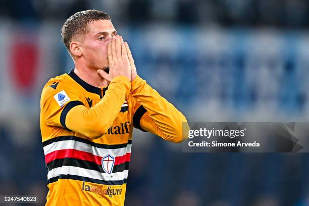 Michael Cuisance of Sampdoria reacts with disappointment during the Serie A match between SS Lazio and UC Sampdoria at Stadio Olimpico on February...