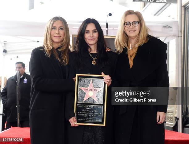 Jennifer Aniston, Courteney Cox, and Lisa Kudrow at the star ceremony where Courteney Cox is honored with a star on the Hollywood Walk of Fame on...