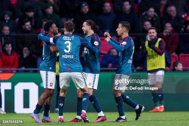 Virgil Misidjan of FC Twente, Ramiz Zerrouki of FC Twente, Robin Propper of FC Twente and Anass Salah-Eddine of FC Twente Celebrates after scoring...