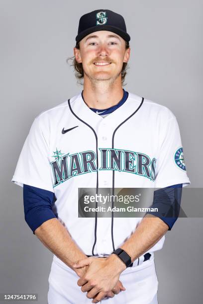 Bryce Miller of the Seattle Mariners poses for a photo during the Seattle Mariners Photo Day at Peoria Sports Complex on Thursday, February 23, 2023...