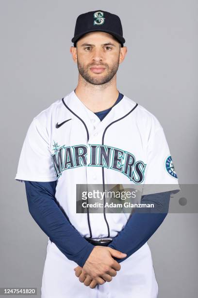 Tommy La Stella of the Seattle Mariners poses for a photo during the Seattle Mariners Photo Day at Peoria Sports Complex on Thursday, February 23,...