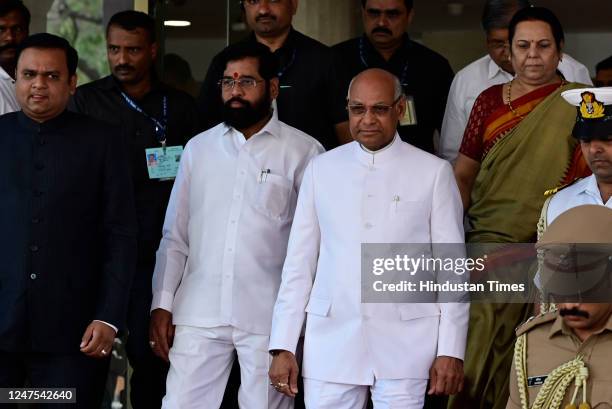 Assembly Speaker Rahul Narvekar, CM Eknath Shinde, Maharashtra Governor Ramesh Bais and Council Speaker Neelam Gorhe during the Maharashtra Budget...