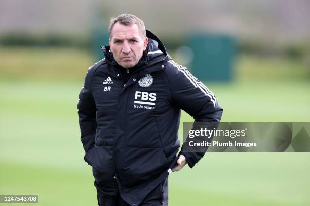 Leicester City Manager Brendan Rodgers during the Leicester City training session at Leicester City Training Ground, Seagrave on February 27, 2023 in...