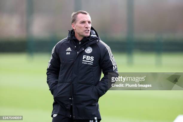 Leicester City Manager Brendan Rodgers during the Leicester City training session at Leicester City Training Ground, Seagrave on February 27, 2023 in...