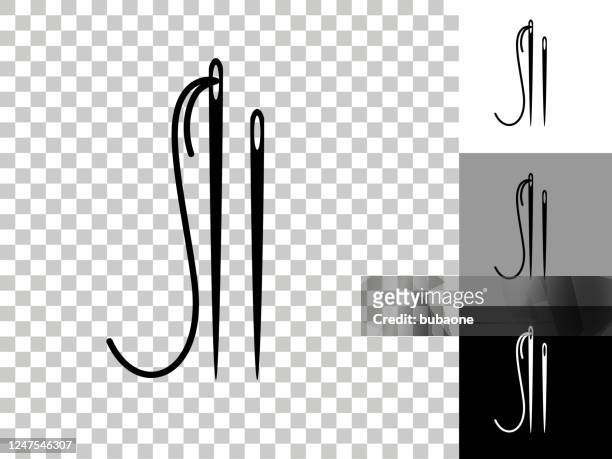 sewing needles icon on checkerboard transparent background - sewing needle stock illustrations