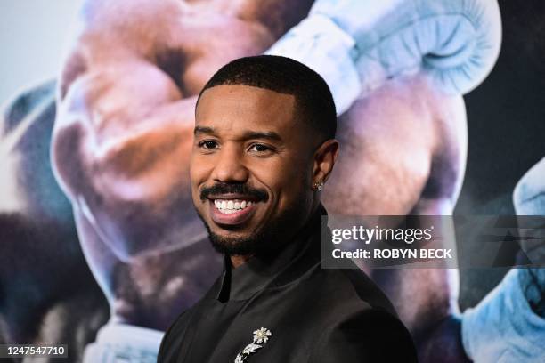 Actor-director-producer Michael B. Jordan arrives for the Los Angeles premiere of Creed III at the TCL Chinese Theater in Hollywood, California, on...