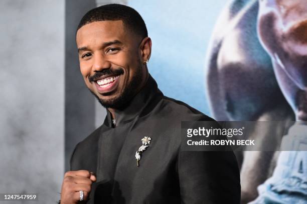 Actor-director-producer Michael B. Jordan arrives for the Los Angeles premiere of Creed III at the TCL Chinese Theater in Hollywood, California, on...