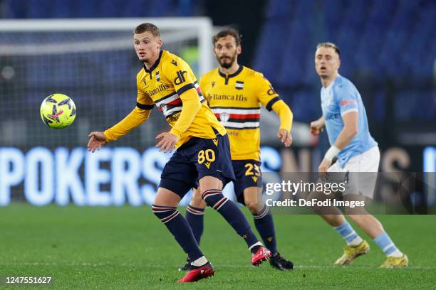 Mickael Cuisance of UC Sampdoria controls the ball during the Serie A match between SS Lazio and UC Sampdoria at Stadio Olimpico on February 27, 2023...