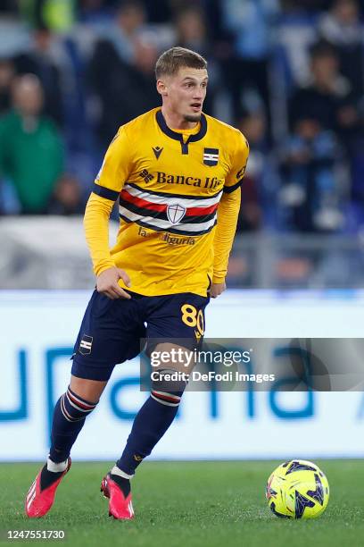 Mickael Cuisance of UC Sampdoria controls the ball during the Serie A match between SS Lazio and UC Sampdoria at Stadio Olimpico on February 27, 2023...