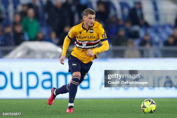 Mickael Cuisance of UC Sampdoria controls the ball during the Serie A match between SS Lazio and UC Sampdoria at Stadio Olimpico on February 27, 2023...