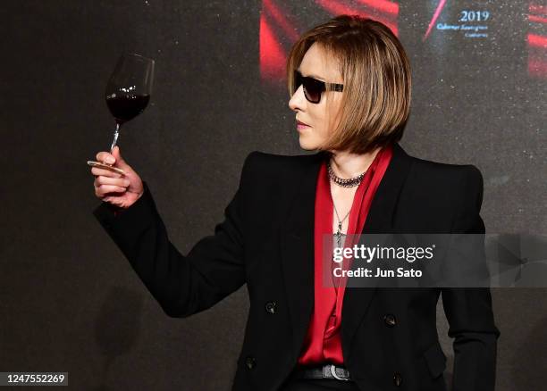 Yoshiki introduces the "Y by YOSHIKI" signature Napa wine during a press conference for the "Evening/Breakfast with YOSHIKI 2023" Dinner Show...