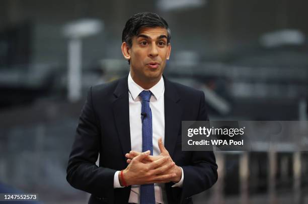 British Prime Minister Rishi Sunak speaks during a Q&A session with local business leaders during a visit to Coca-Cola HBC on February 28, 2023 in...
