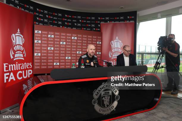 Manchester United Head Coach / Manager Erik ten Hag answers questions from the media during a press conference at Carrington Training Ground on...