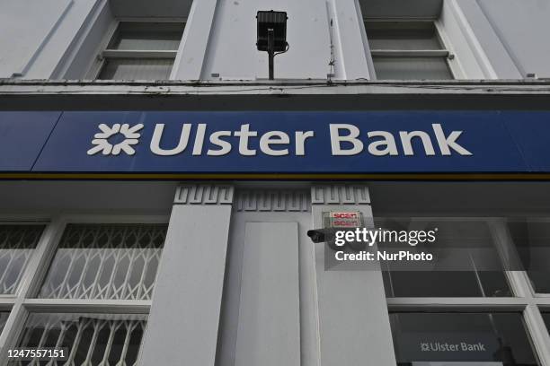 Ulster Bank logo in Dublin city center, Dublin, Ireland, on February 17, 2023.