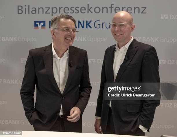 Uwe Froehlich, Co-Chief Executive Officer of DZ Bank AG and Co-Chief Executive Officer Dr. Cornelius Riese, before the start of the balance sheet...