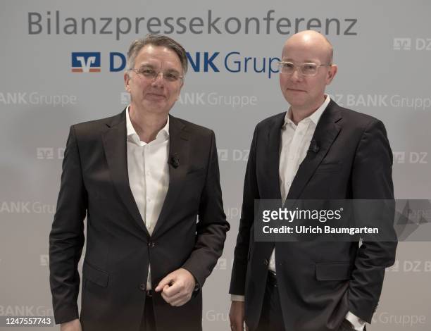 Uwe Froehlich, Co-Chief Executive Officer of DZ Bank AG and Co-Chief Executive Officer Dr. Cornelius Riese, before the start of the balance sheet...