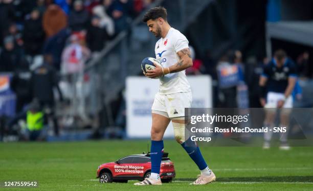 Romain Ntamack in action for France during a Guinness Six Nations match between France and Scotland at the Stade de France, on February 26 in Paris,...