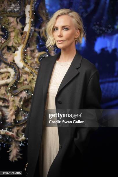 Charlize Theron at Christian Dior Fall 2023 Ready To Wear Runway Show on February 28, 2023 at the Tuileries Gardens in Paris, France.