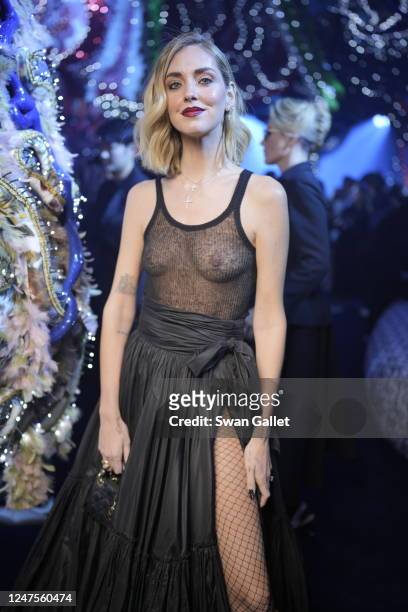 Chiara Ferragni at Christian Dior Fall 2023 Ready To Wear Runway Show on February 28, 2023 at the Tuileries Gardens in Paris, France.