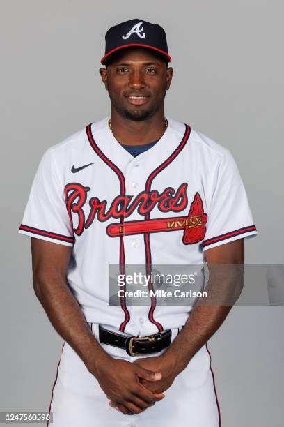 Adeiny Hechavarria of the Atlanta Braves poses for a photo during the Atlanta Braves Photo Day at CoolToday Park on Friday, February 24, 2023 in...